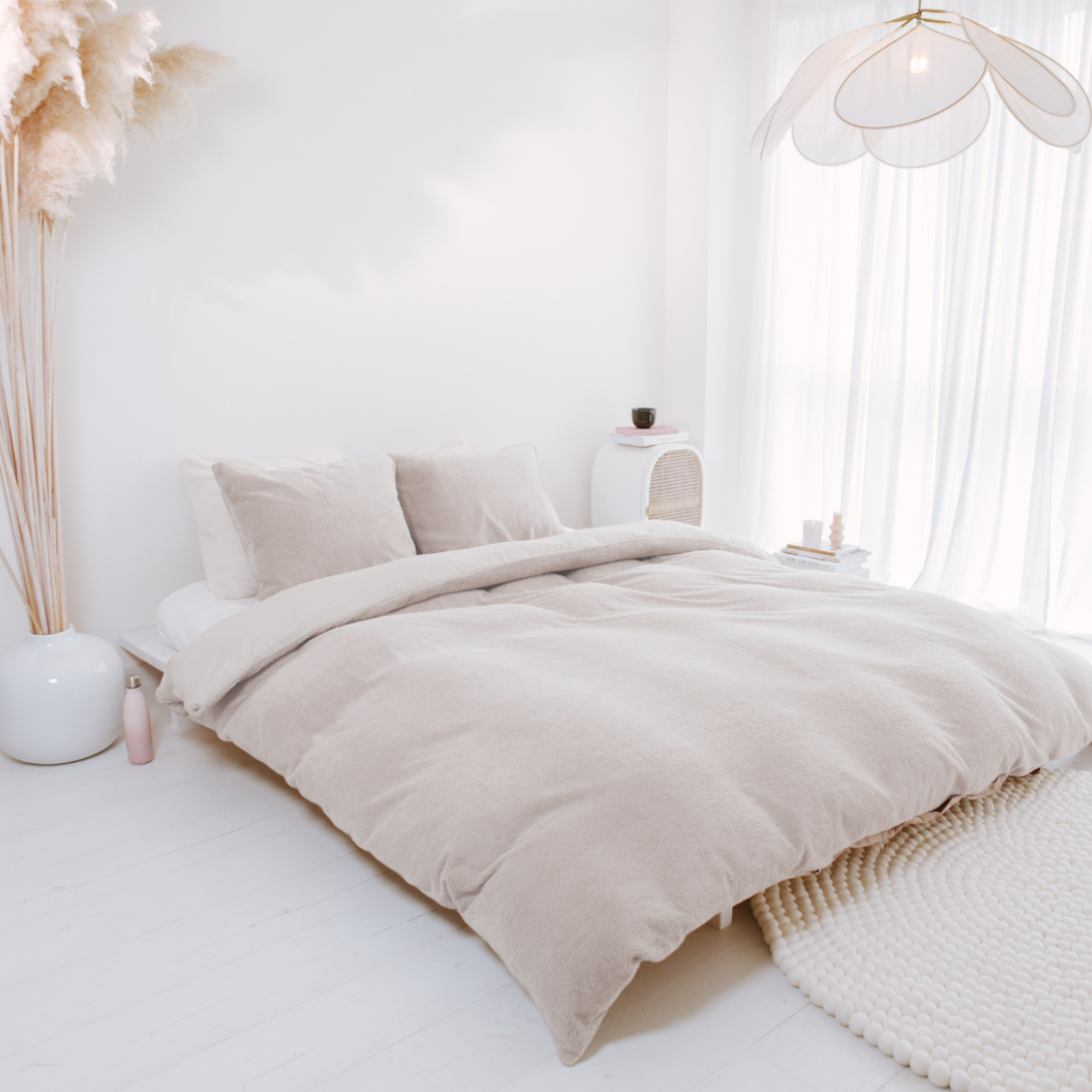 Ensemble housse de couette Teddy Café Glacé Taupe