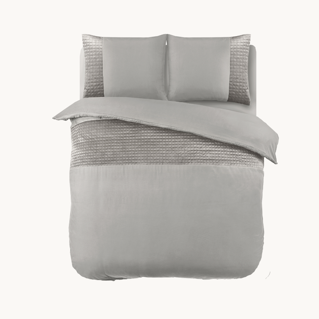 Parure housse de couette Velours/Bordure Velours Gris Sable