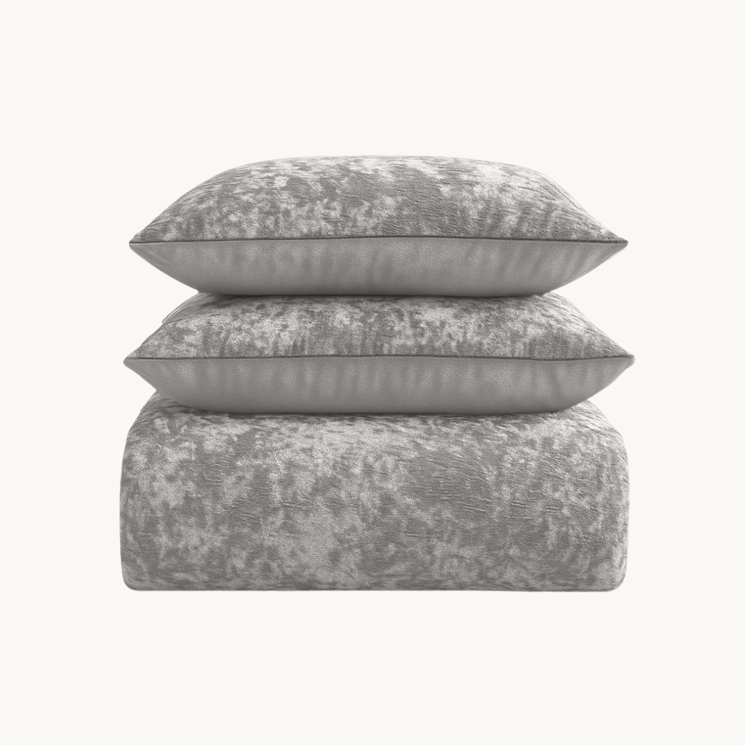 Parure housse de couette - Velours Chenille Argent métallisé