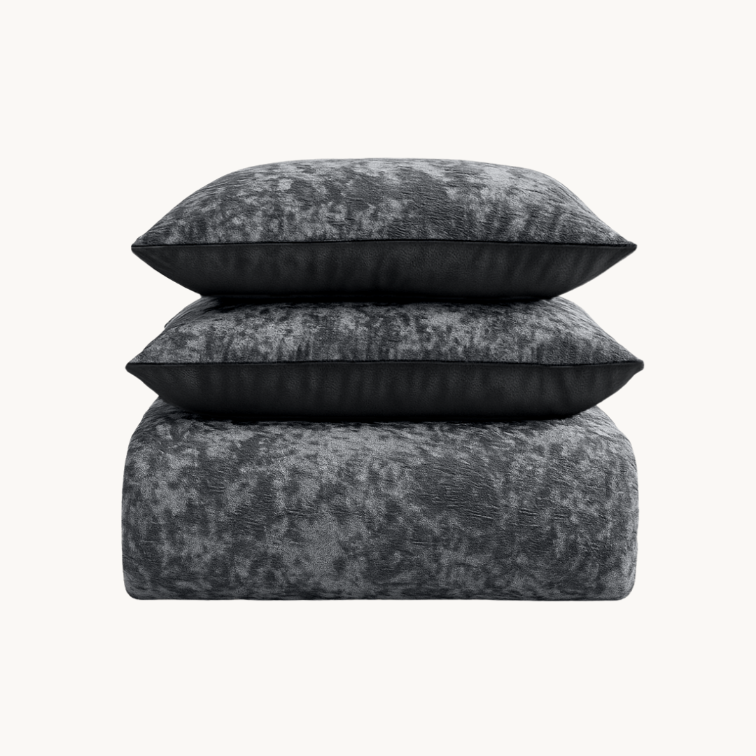Parure housse de couette - Velours Chenille Anthracite Volcanique