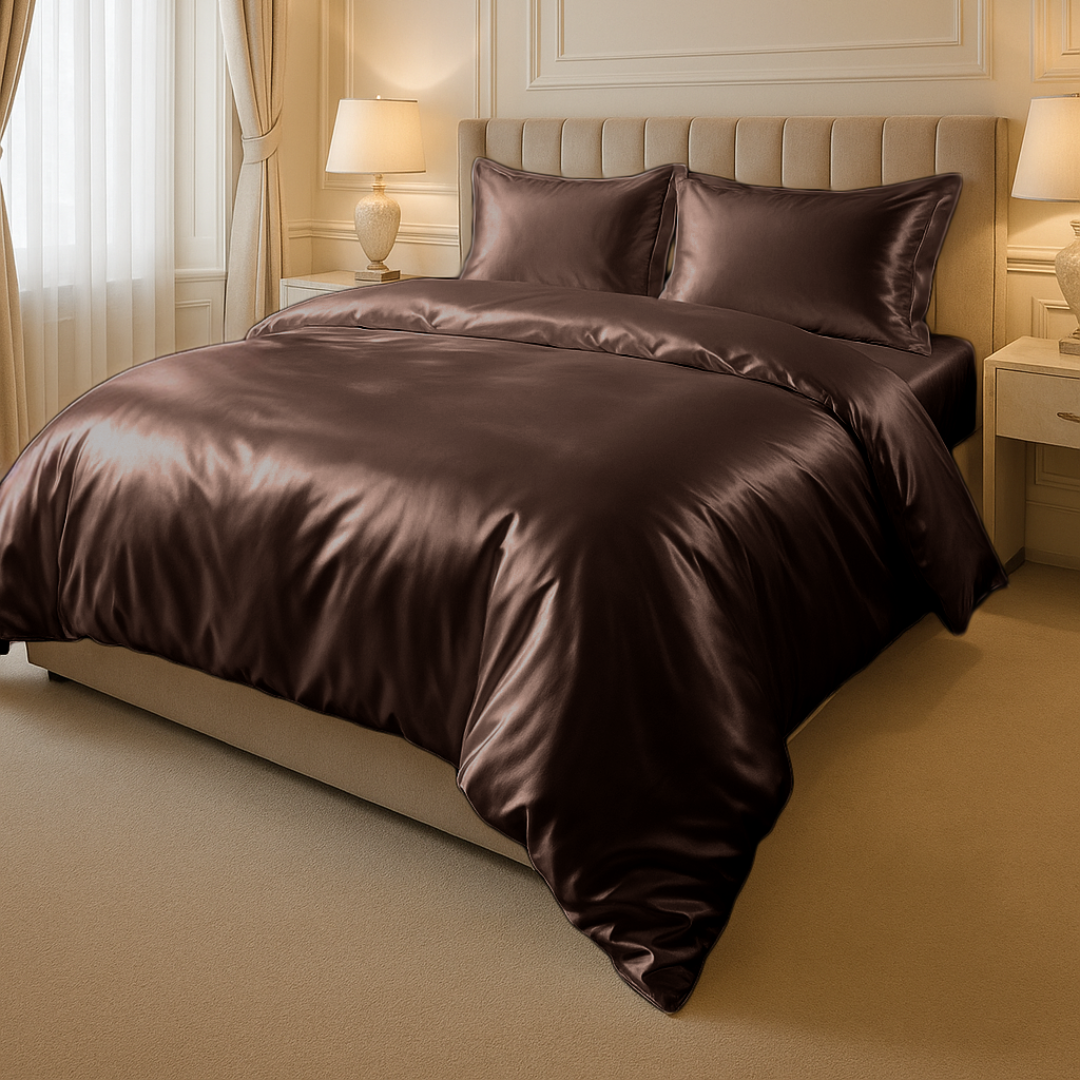 Ensemble de housse de couette uni en satin, luxueux Bronze