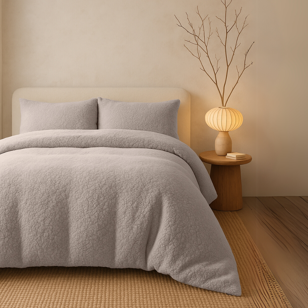 Ensemble housse de couette Teddy Café Glacé Taupe
