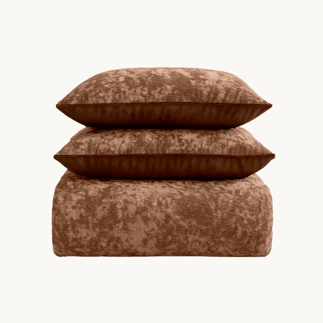 Parure housse de couette - Velours Chenille Bronze marron