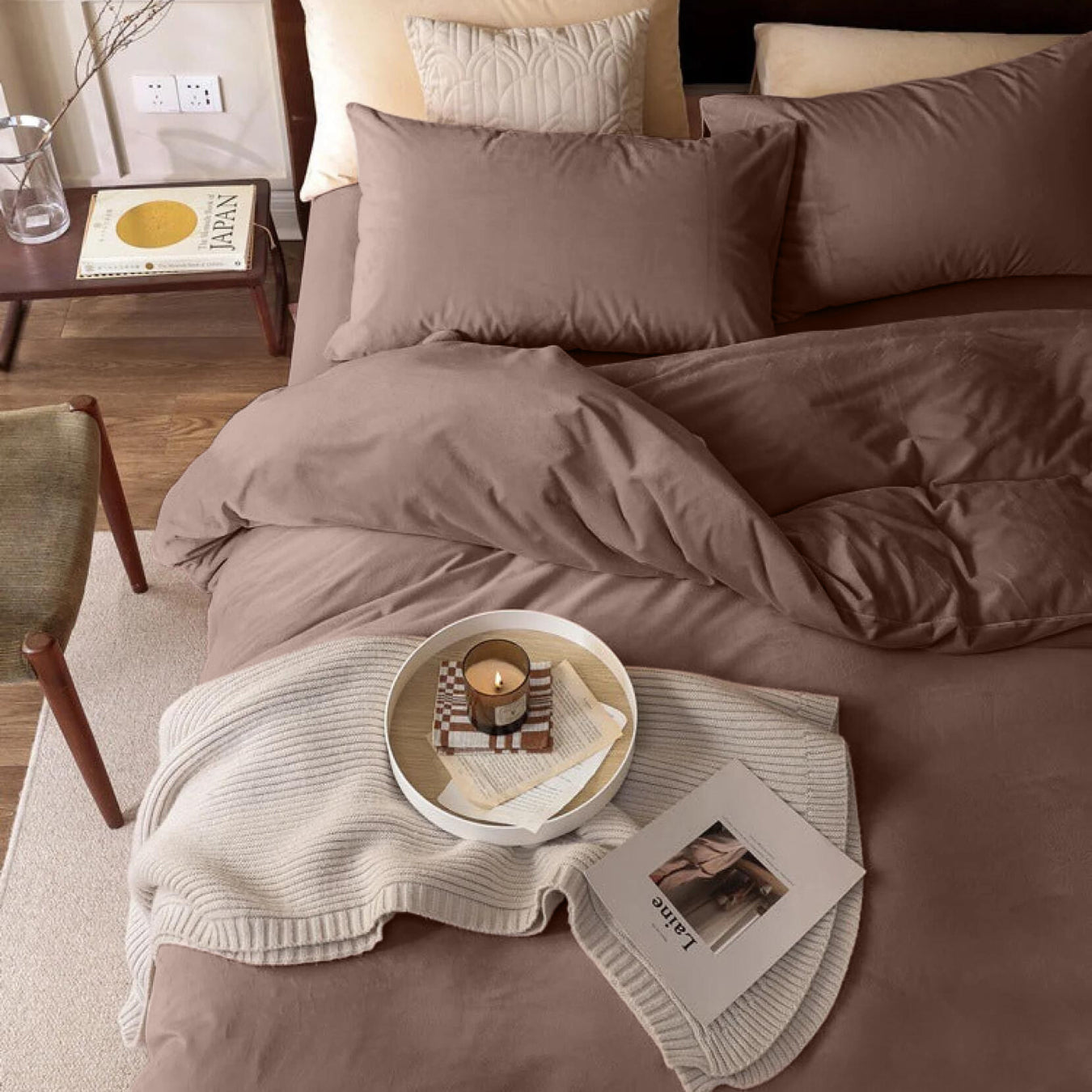 Ensemble housse de couette Velours / Velours Marron Café