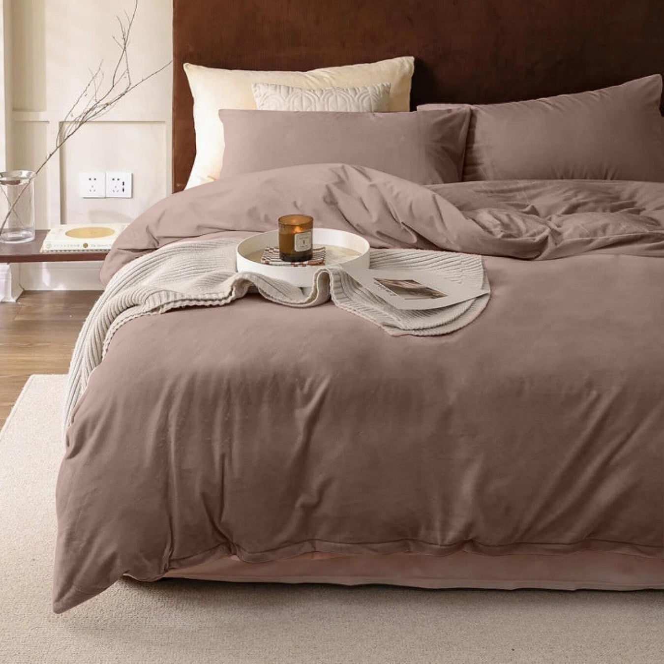 Ensemble housse de couette Velours / Velours Marron Café