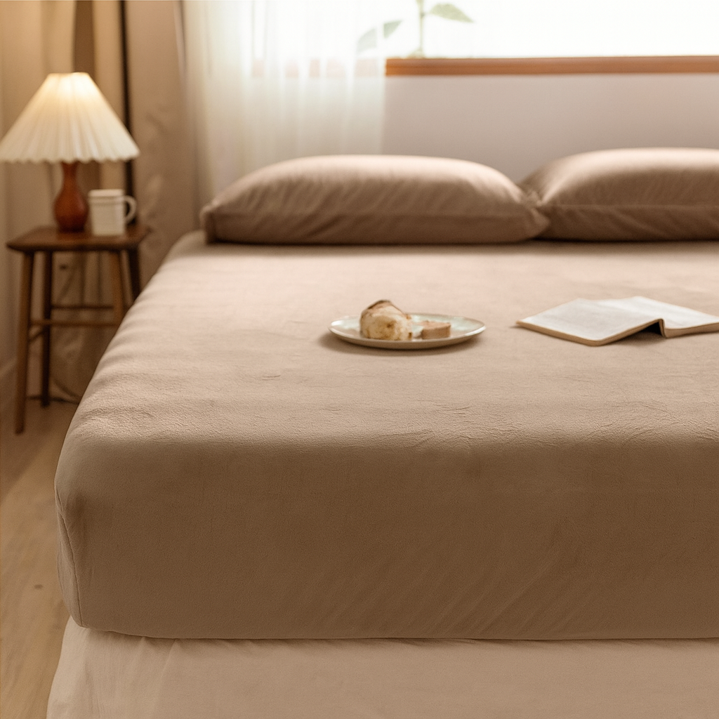 Drap-housse pour matelas velours beige taupe