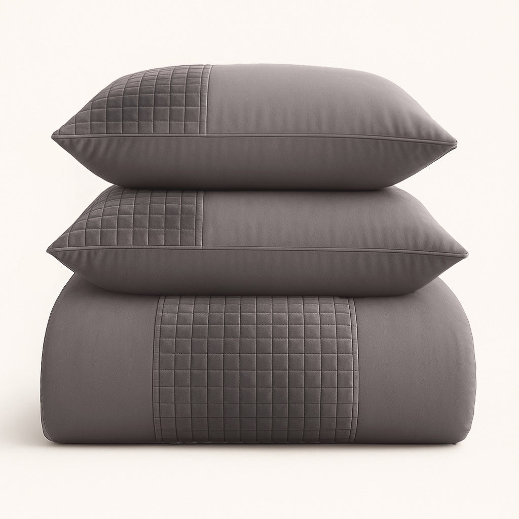 Parure housse de couette Velours/Bordure Velours Café Glacé Taupe