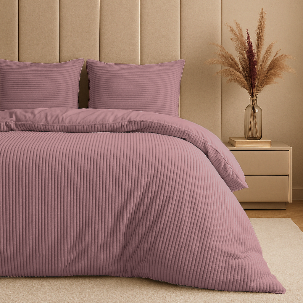 Housse de couette Teddy Rib Vieux Rose