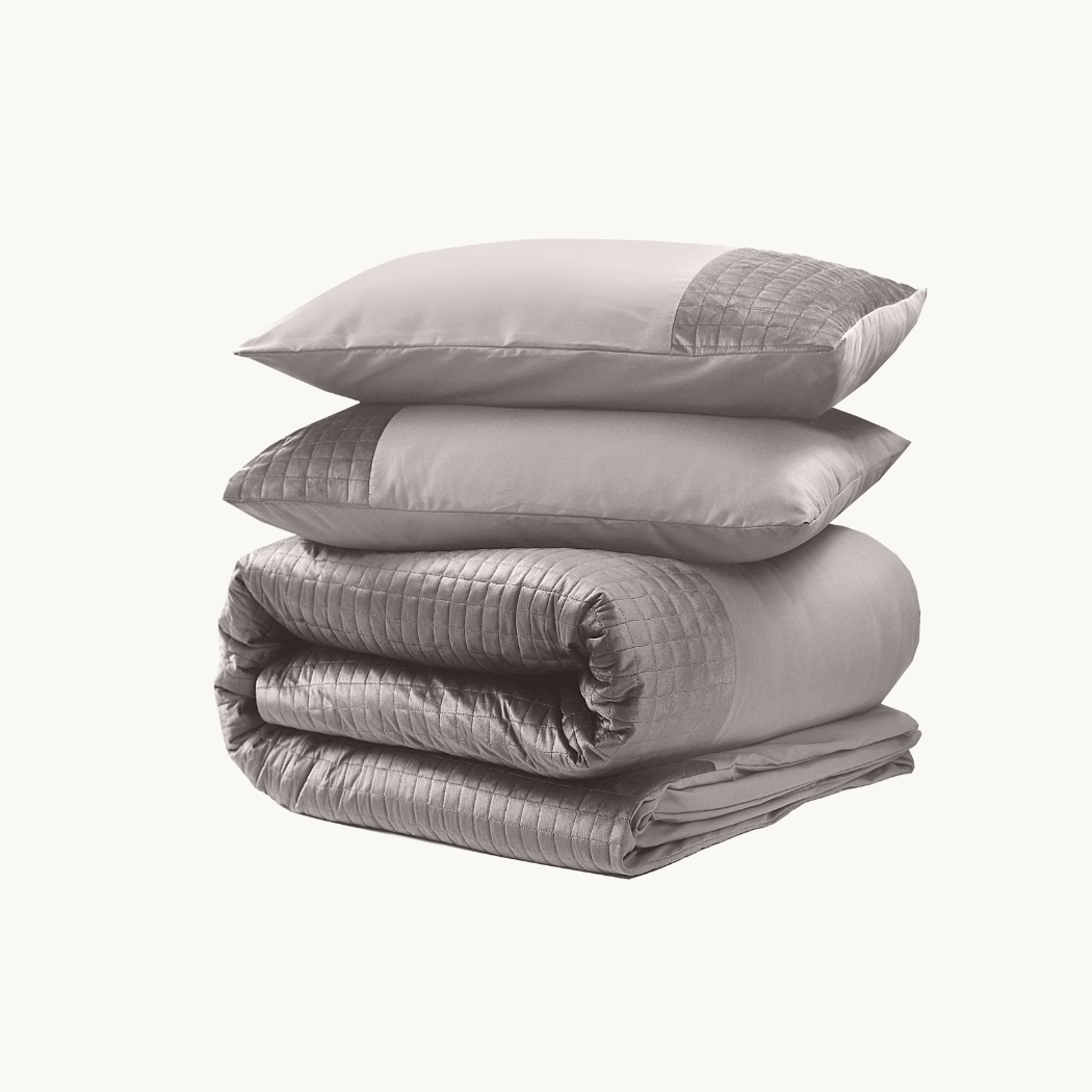 Parure housse de couette Velours/Bordure Velours Café Glacé Taupe