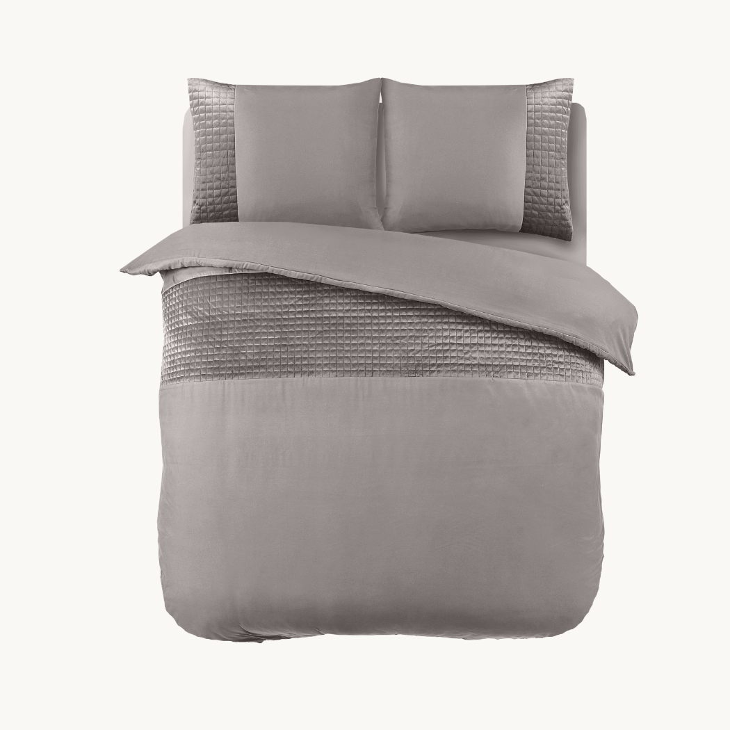 Parure housse de couette Velours/Bordure Velours Café Glacé Taupe