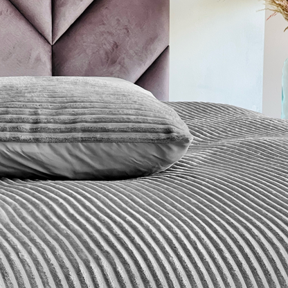 Housse de couette Teddy Rib Gris