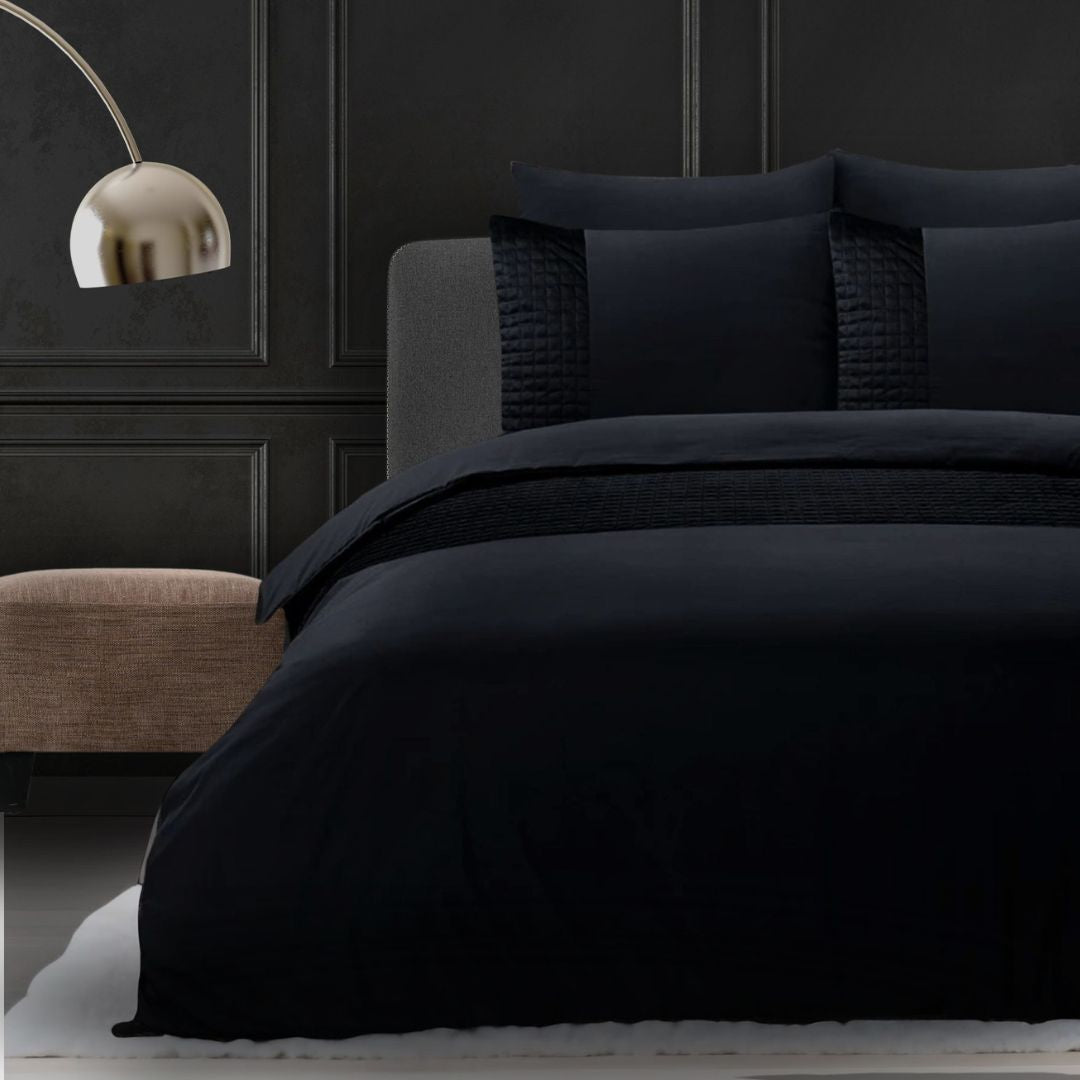 Parure housse de couette Velours/Bordure Velours Obsidienne Noir