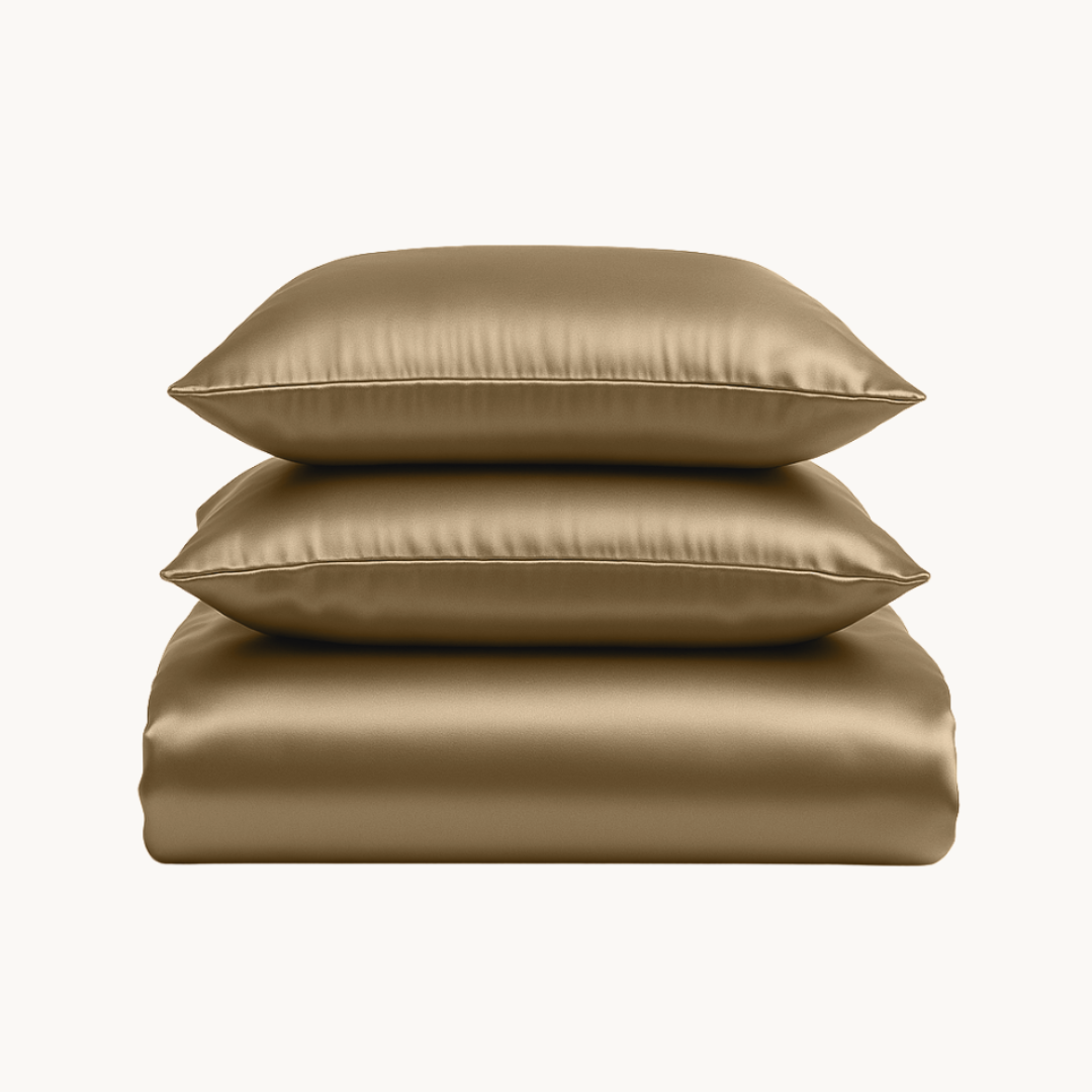 Ensemble de housse de couette uni en satin Taupe tranquille