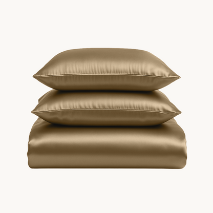 Ensemble de housse de couette uni en satin Taupe tranquille