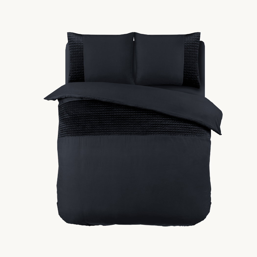 Parure housse de couette Velours/Bordure Velours Obsidienne Noir
