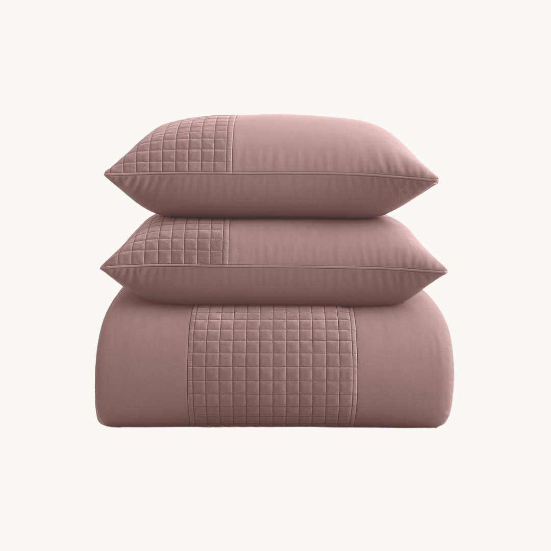 Parure housse de couette Velours/Bordure Velours Chai Latte Rose