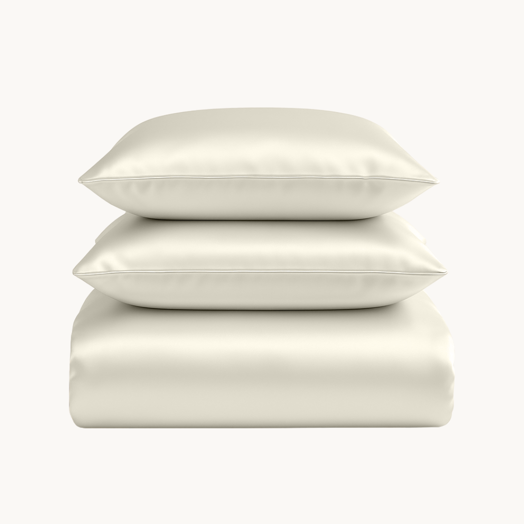 Parure de lit en satin uni Chic Crème