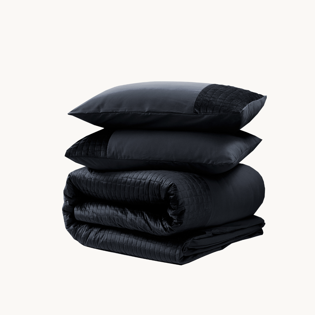 Parure housse de couette Velours/Bordure Velours Obsidienne Noir