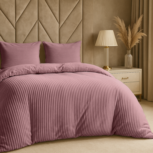 Housse de couette Teddy Rib Vieux Rose