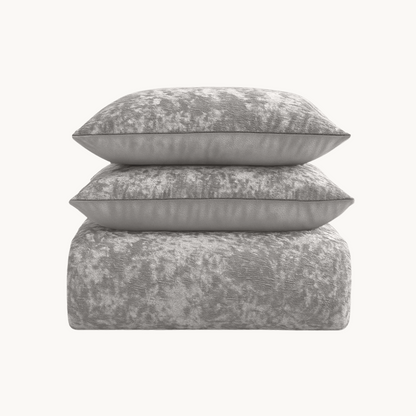 Parure housse de couette - Velours Chenille Argent métallisé