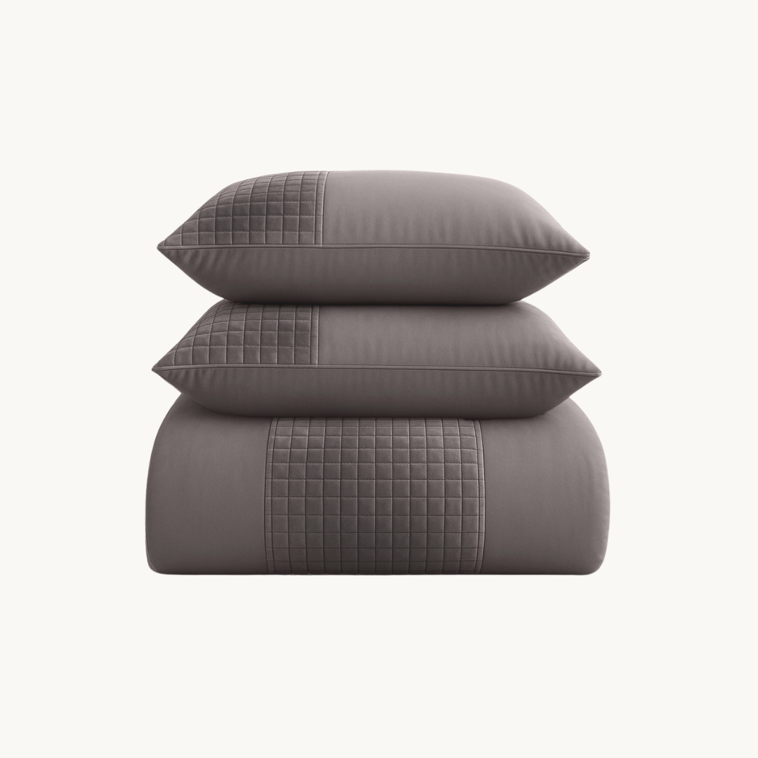 Parure housse de couette Velours/Bordure Velours Café Glacé Taupe