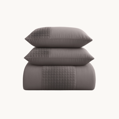 Parure housse de couette Velours/Bordure Velours Café Glacé Taupe