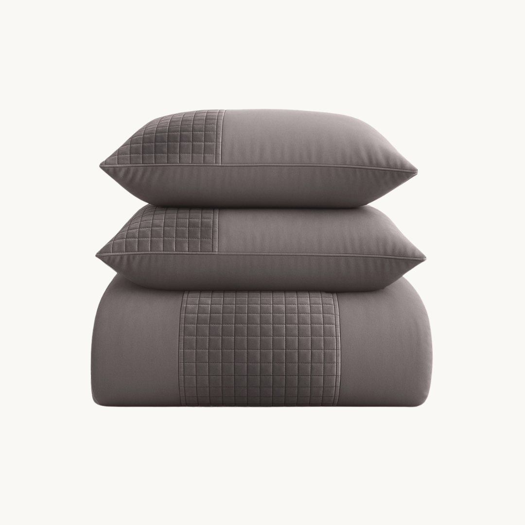 Parure housse de couette Velours/Bordure Velours Café Glacé Taupe