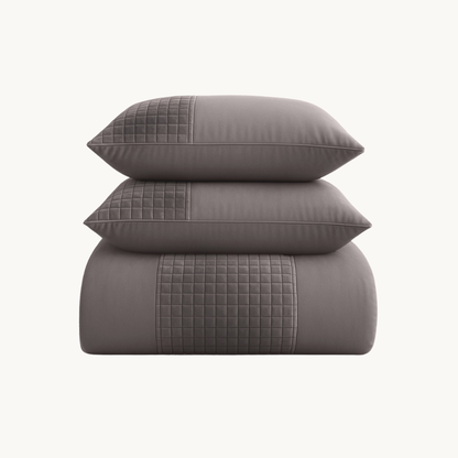 Parure housse de couette Velours/Bordure Velours Café Glacé Taupe