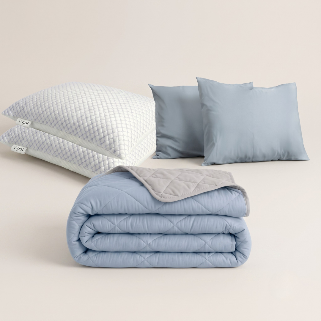 1 zomerdekbed + 2 slopen + 2 Cooling Hoofdkussens | Light Blue 200x200
