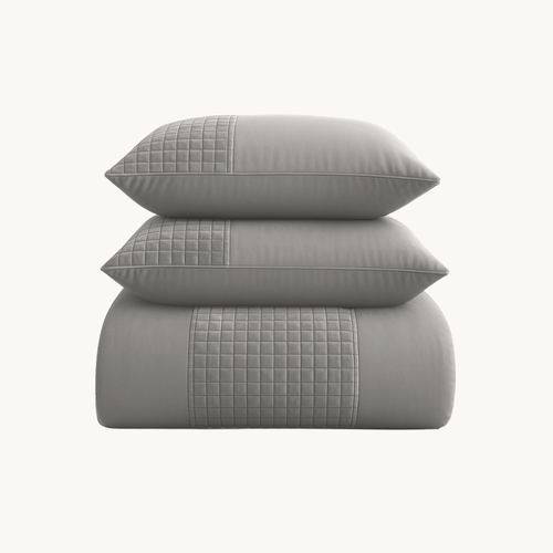 Parure housse de couette Velours/Bordure Velours Gris Sable