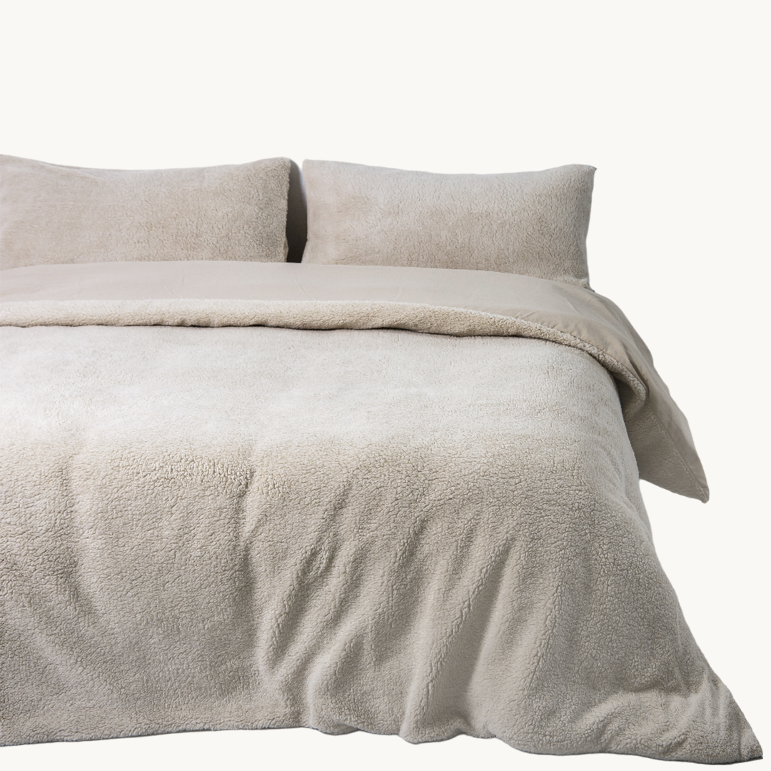 Ensemble housse de couette Teddy Café Glacé Taupe