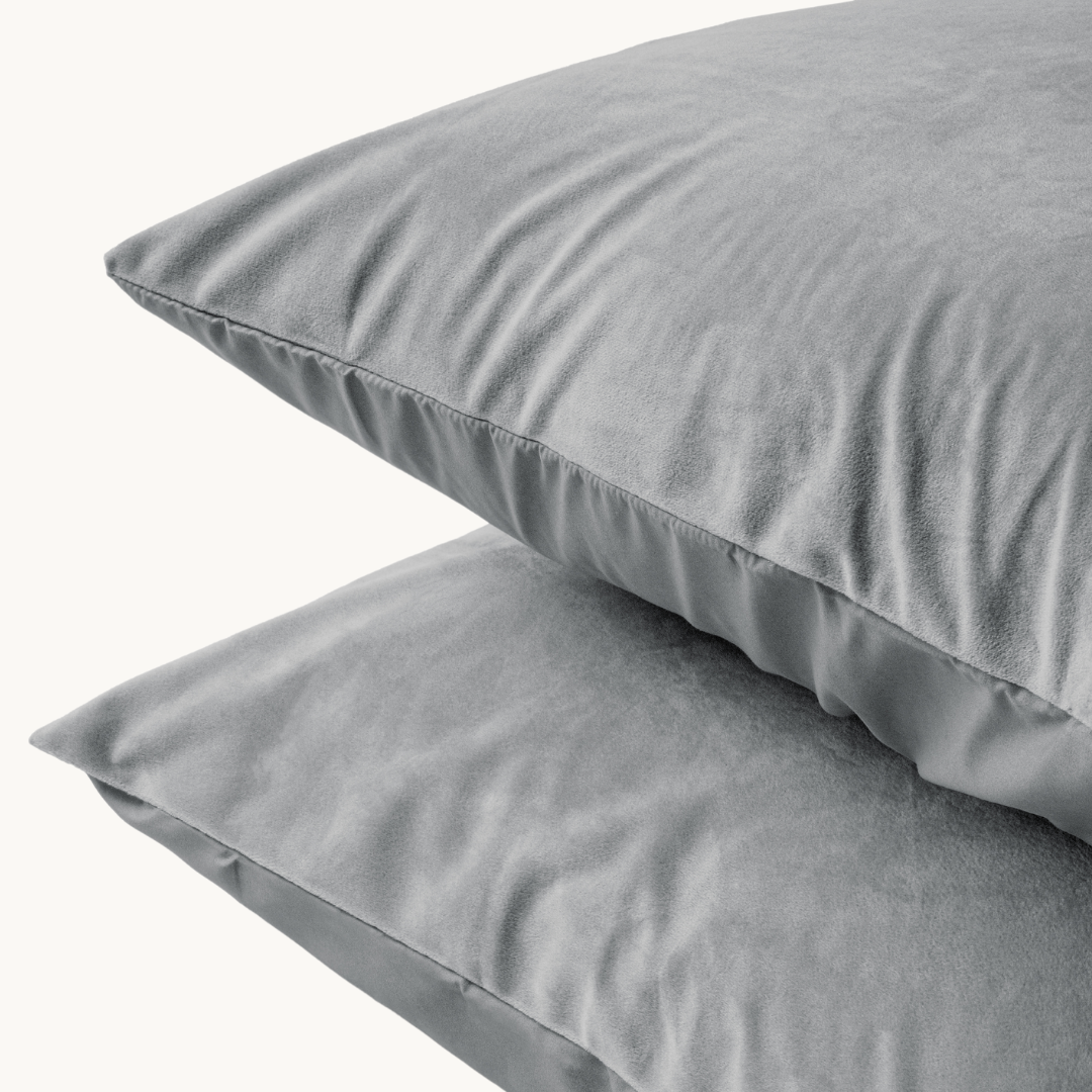 Taies d'oreiller en velours/velours gris pierre 60x70 cm (lot de 2)
