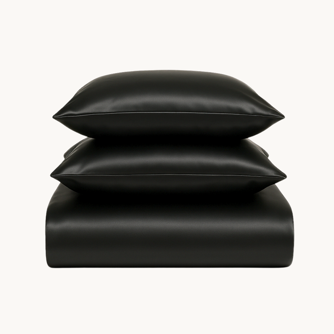 Parure de lit en satin uni Pandora Noir