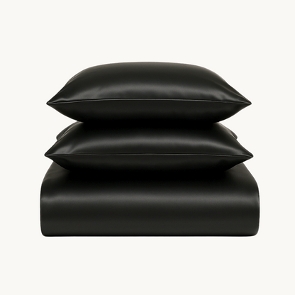 Parure de lit en satin uni Pandora Noir