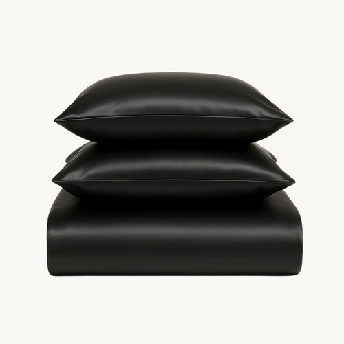 Parure de lit en satin uni Pandora Noir