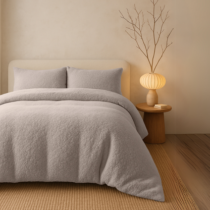 Ensemble housse de couette Teddy Café Glacé Taupe