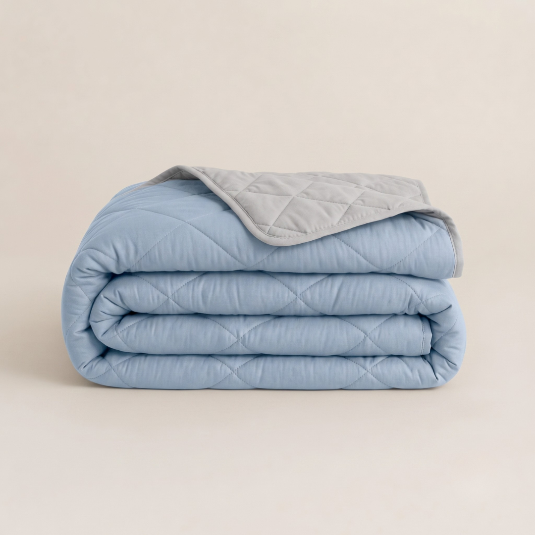 2 zomerdekbedden + 2 slopen + 2 Cooling Hoofdkussens | Light Blue 140x200