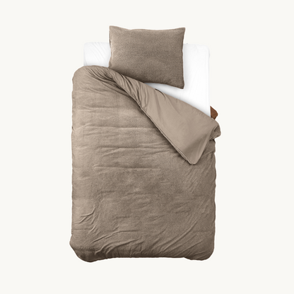 Ensemble housse de couette Teddy Café Glacé Taupe