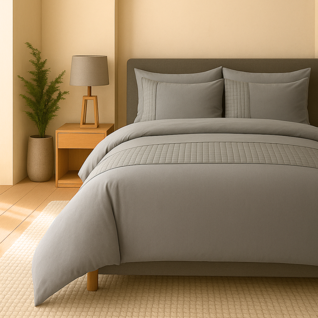 Parure housse de couette Velours/Bordure Velours Gris Sable