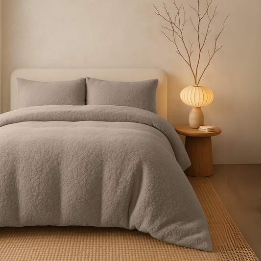 Ensemble housse de couette Teddy Café Glacé Taupe