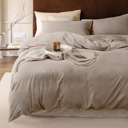 Parure housse de couette Velours/Velours Taupe Gris