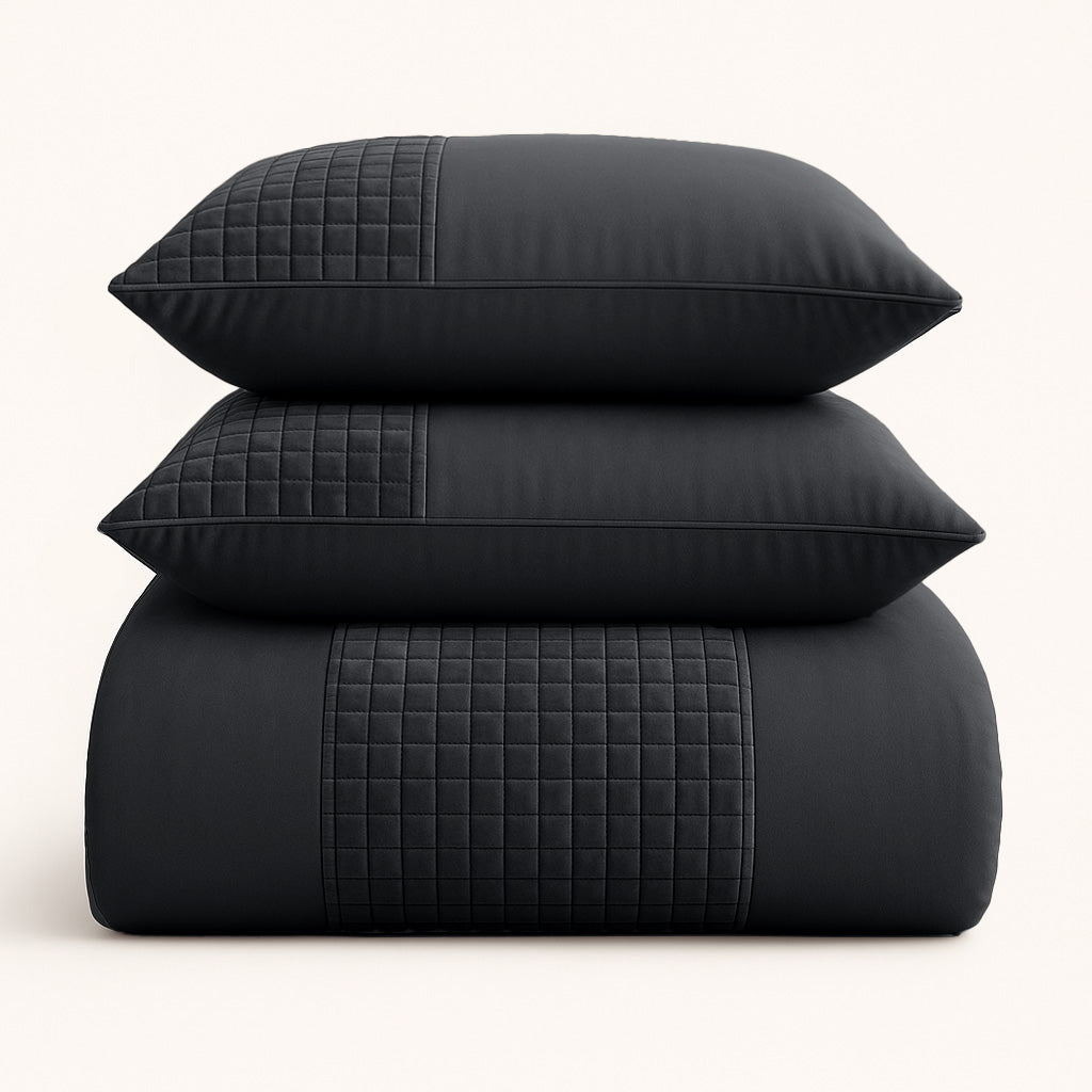 Parure housse de couette Velours/Bordure Velours Obsidienne Noir