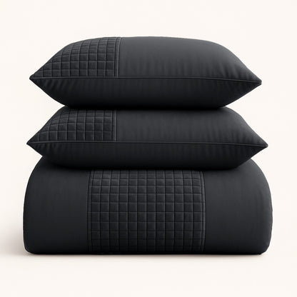 Parure housse de couette Velours/Bordure Velours Obsidienne Noir