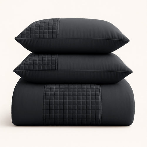 Parure housse de couette Velours/Bordure Velours Obsidienne Noir