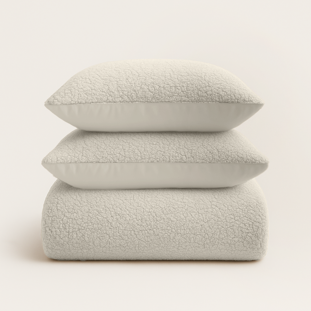 Ensemble housse de couette Teddy Cappuccino Blanc