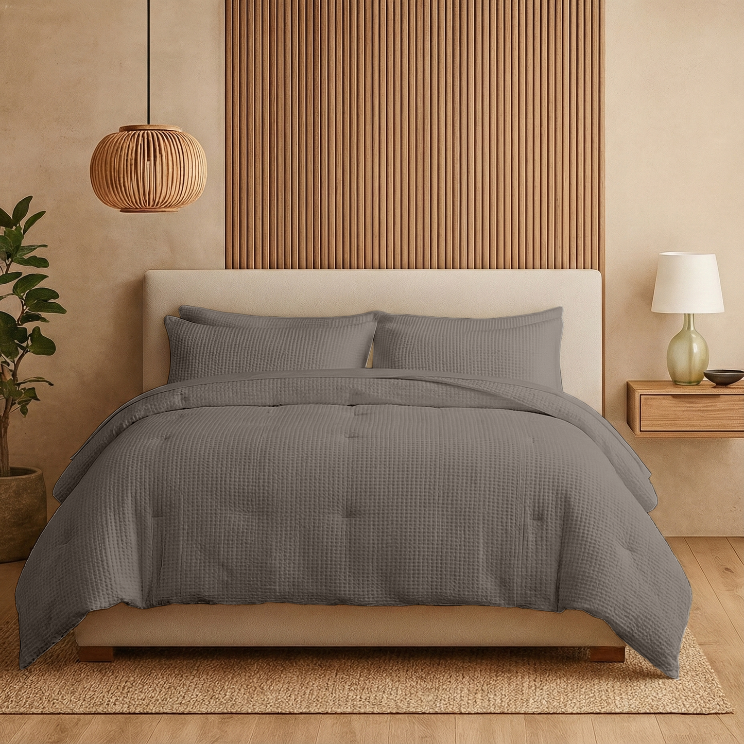 Kussenslopen Waffle Taupe 60x70cm 2-Pack