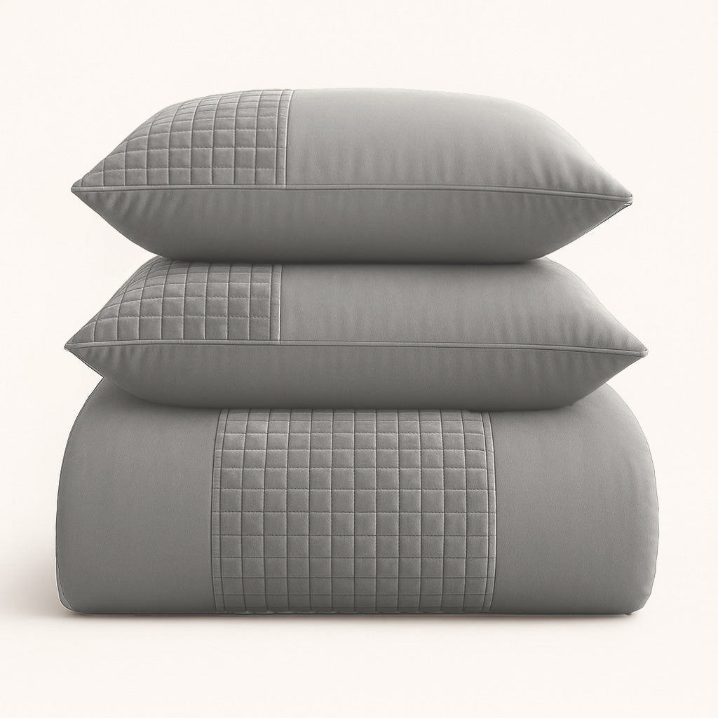 Parure housse de couette Velours/Bordure Velours Gris Sable