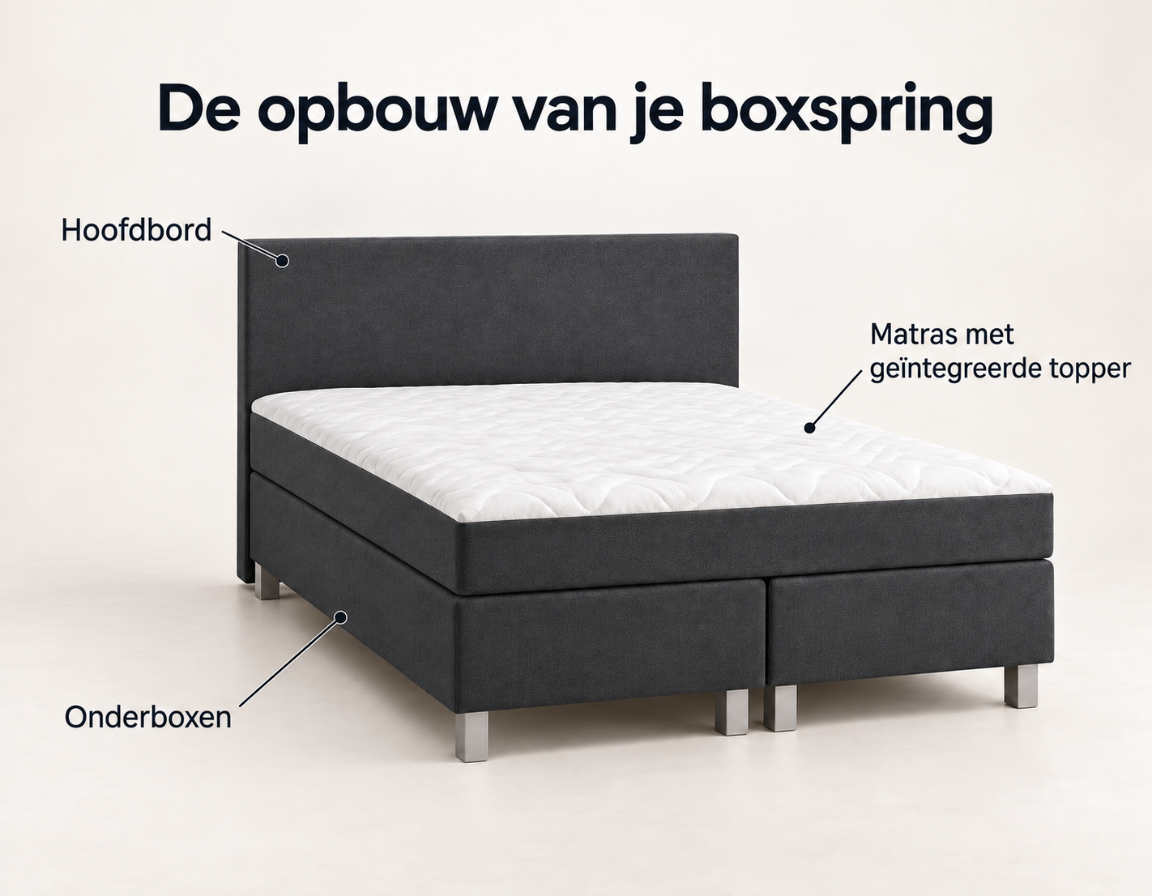 Y-NOT Nora boxspring Antraciet – opbouw