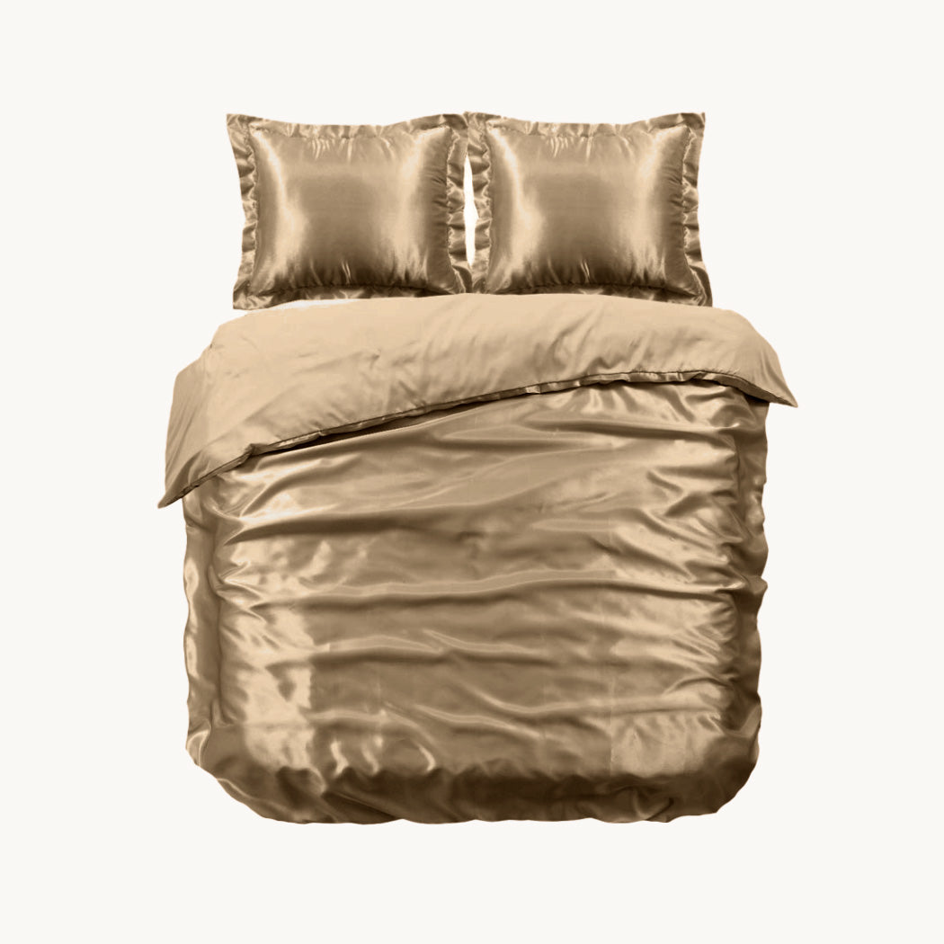 Ensemble de housse de couette uni en satin Taupe tranquille