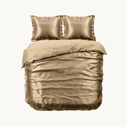 Ensemble de housse de couette uni en satin Taupe tranquille